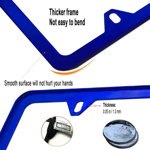 Miniatura 4 de Marcos azules para placa de matrícula, cubiertas delanteras y traseras de aluminio para hombres y mujeres, paquete de 2 soportes delgados de 4