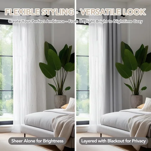 Miniatura 3 de Deconovo Oeko-TEX - Cortinas con estampado de lámina transparente con certificación Oeko-TEX, 2 paneles, ojales en la parte superior, elegantes