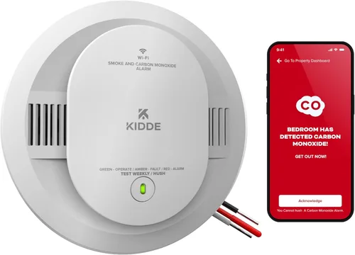 Kidde Detector inteligente de humo y monóxido de carbono habilitado por la aplicación Kidde con cableado, respaldo de batería AA, alertas de voz,
