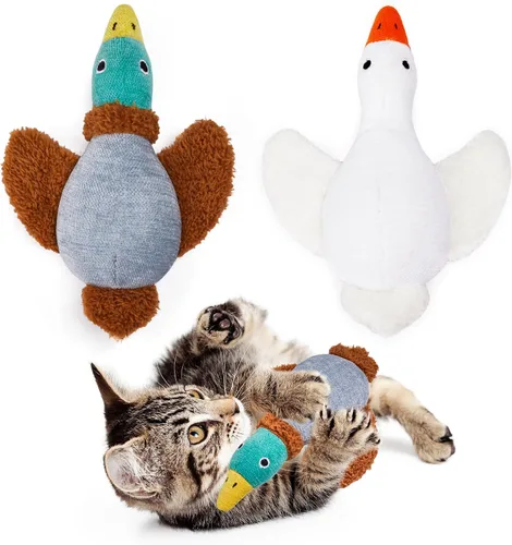 Potaroma Juguetes para gatos con pájaros, paquete de 2 juguetes de nébeda suaves y duraderos, juguetes con sonido crujiente para ejercicio