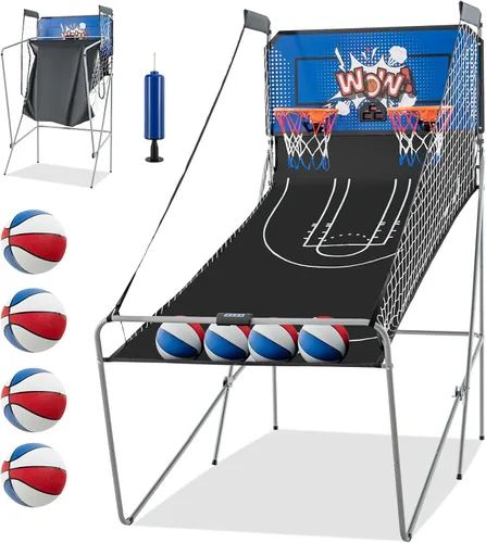 Miniatura 12 de Goplus Juego de Arcade de Baloncesto Plegable de Doble Tiro, Juego de Aro de Baloncesto con Puntuación Electrónica, 8 Modos de Juego, 4 Pelotas