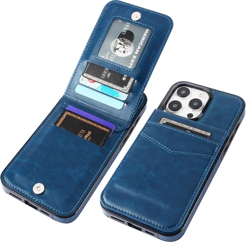 Miniatura 17 de KIHUWEY Compatible con iPhone 15 Pro Max Funda Cartera con soporte para tarjeta de crédito, con tapa de cuero premium, cierre magnético, función