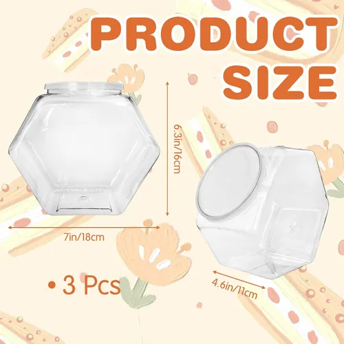 Miniatura 2 de Woozettn 3 tarros de plástico para caramelos, tarros de galletas transparentes de 71 onzas para encimera de cocina, tarros de galletas hexagonales