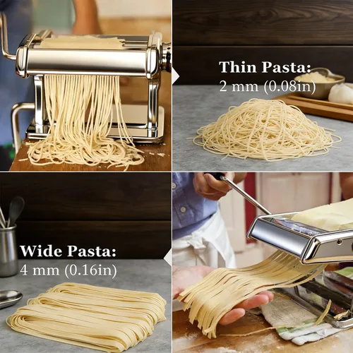 Miniatura 5 de Máquina para hacer pasta, máquina manual de pasta con 9 ajustes de grosor ajustables, fabricante de fideos de acero inoxidable con rodillos