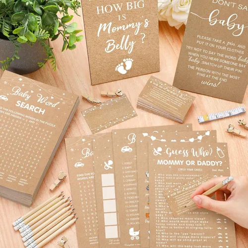Miniatura 2 de Funnymoom 426 Piezas Juego de Juegos para Baby Shower de Papel Kraft - 8 Juegos, Incluye Bingo de Baby Shower, El Precio Correcto, Adivina Quién