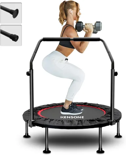 KENSONE Trampolín Mini Plegable de 40"/48", Trampolín Interior para Niños y Adultos, Entrenamiento Interior/Jardín, Reboteador de Fitness con Mango