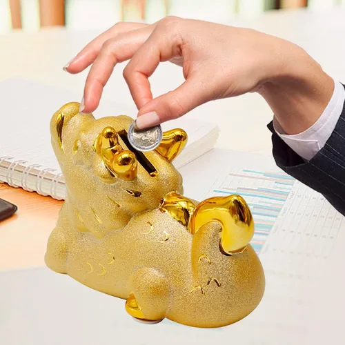Miniatura 4 de Banco de dinero de dragón dorado, bonita caja de dinero, soporte para dinero familiar, almacenamiento de dinero de dragón, estatua de cerámica