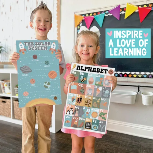 Miniatura 5 de Hadley Designs 16 carteles educativos para niños pequeños de 1 a 3 años, carteles laminados de aprendizaje para preescolar y jardín de infantes