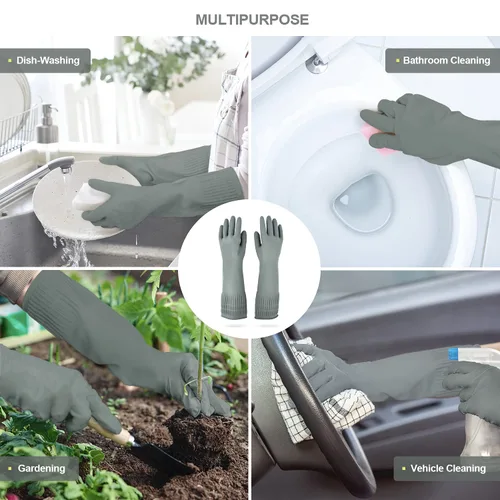 Miniatura 4 de DABOGOSA Mamison 2 pares de guantes de goma reutilizables impermeables para limpieza de lavavajillas para el hogar, guantes de cocina Gris