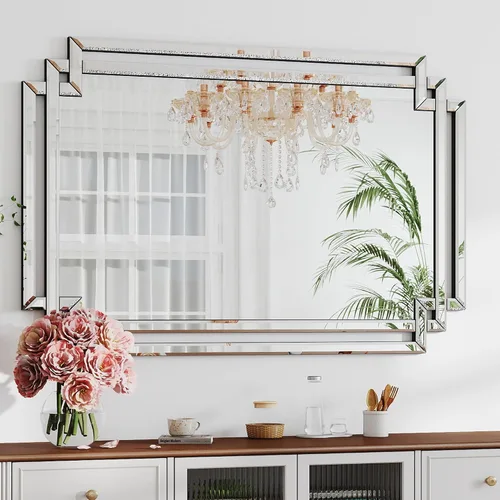 Miniatura 9 de Espejo decorativo para decoración de pared, elegante espejo de sala de estar de 24 x 36 pulgadas con piezas de vidrio y borde biselado, moderno