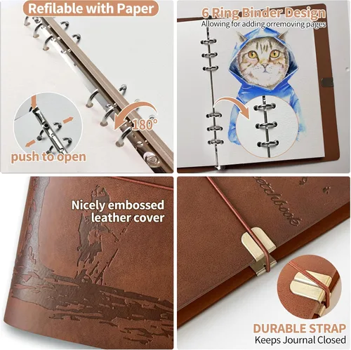 Miniatura 5 de Cuaderno de bocetos de acuarela, diario de acuarela de cuero, 9.06 x 6.69 pulgadas, 140 libras/300 GSM, 24 hojas, 48 páginas, papel de acuarela 100%