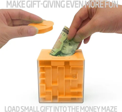 Miniatura 2 de Trekbest, alcancía para dinero con laberinto asombroso; una forma divertida y única de hacer regalos a niños y adultos, Anaranjado