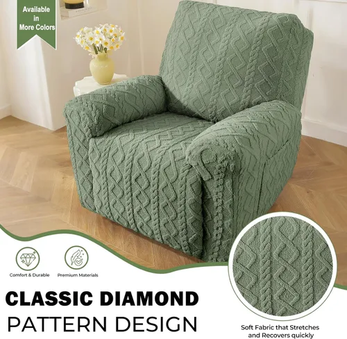 Miniatura 3 de vctops Verde Navideño 4 Piezas Fundas para Sillón Reclinable de Felpa Jacquard Geométrica Suaves Peludas Mullidas Funda para Sofá y Sillón