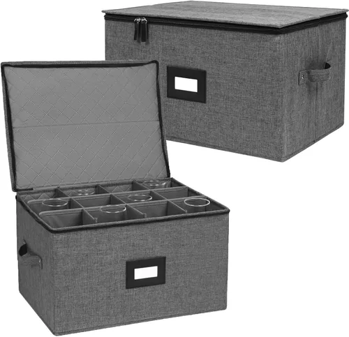 Miniatura 12 de Mayniu Contenedores de almacenamiento de copas, caja de almacenamiento de copas de vino con divisores para vasos, cristalería, cristal, cajas