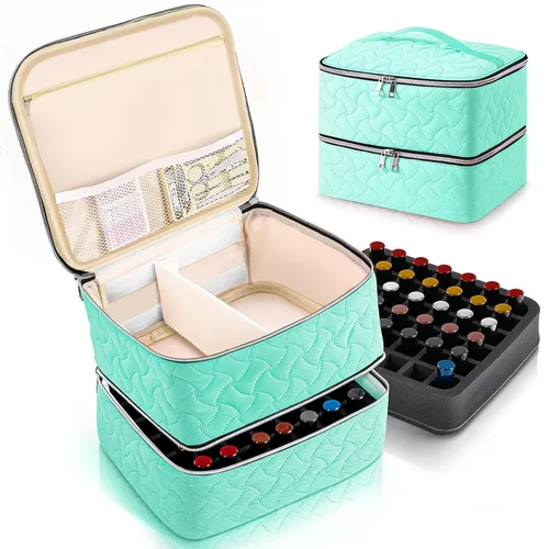 Miniatura 13 de DreamGenius Estuche organizador de esmalte de uñas con capacidad para 42 botellas, bolsa portátil de almacenamiento de esmalte de uñas de doble capa