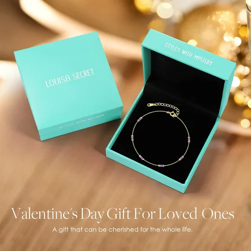 Miniatura 6 de LOUISA SECRET Birthstone Bracelets for Women, 925 Sterling Silver Dainty Simple Link Bracelet, Birthday Anniversary Jewelry Gift for Girls Women
