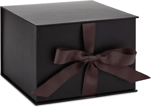 Hallmark Caja de regalo mediana con tapa y relleno de papel triturado (caja negra de 7 pulgadas) para bodas, graduaciones, cumpleaños, día del