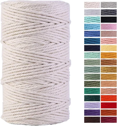 Miniatura 31 de Cuerda de Macramé Gris Claro 3mm x 109 Yardas, Cuerda de Algodón de Colores Cuerda para Manualidades Cuerda de Algodón Colorida para Colgar