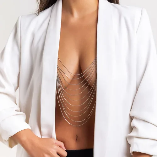 Miniatura 2 de Cadena de cuerpo sexy con borlas cruzadas en capas, collar de arnés, brasier de bikini, cadena de hombro, cintura para el vientre, joyería