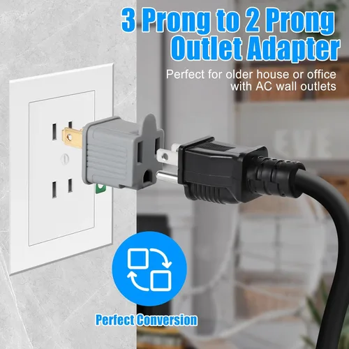Miniatura 4 de TENINYU Adaptador con tierra de 3 puntas a 2 puntas - Convertidor de toma de 3 puntas a 2 puntas para cable eléctrico, hogar, talleres, industrial