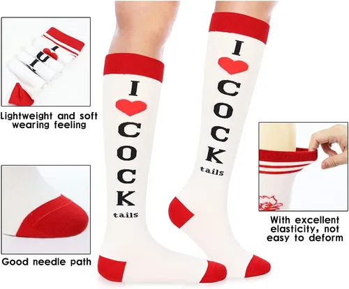 Miniatura 3 de Bibalabili Calcetines divertidos "I Love Cocktails" para rodillas, calcetines de tubo para fiesta, regalos de broma para Navidad, regalos