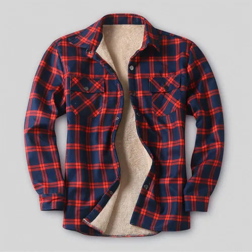 Miniatura 2 de Camisas casuales de franela de manga larga con botones y ajuste regular para hombre para otoño e invierno con forro polar
