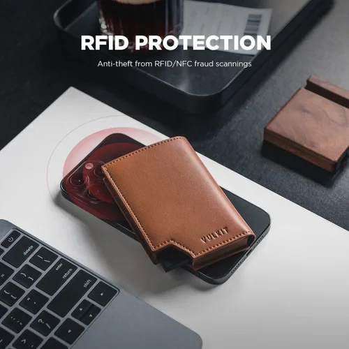 Miniatura 5 de VULKIT Cartera minimalista para hombre, con bloqueo RFID, cierre magnético, cartera de cuero con ventana de identificación, para dinero en efectivo