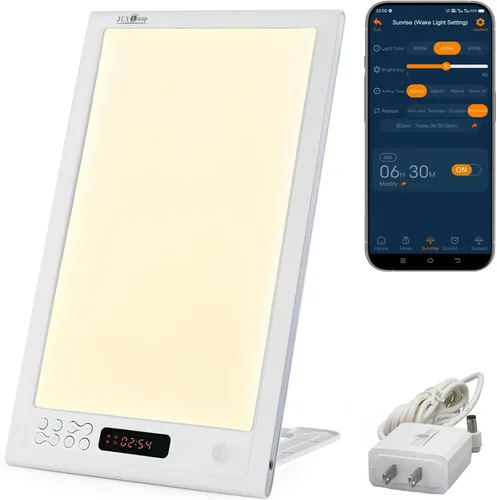 Lámpara de Terapia de Luz de Amanecer para Despertar con Control por APP, Despertador de Luz Libre de UV, 3 Colores, 12000lux, Lámpara Solar de
