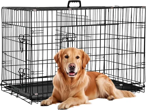 Miniatura 40 de FDW Jaula para perros con doble puerta, jaula plegable de alambre de metal de 36 pulgadas con bandeja extraíble y panel divisor, jaula para mascotas