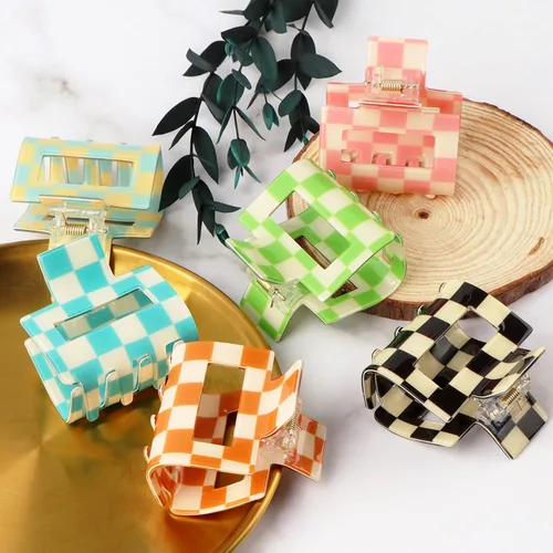 Miniatura 2 de Airsky Paquete de 6 pinzas para el cabello a cuadros, pinzas cuadradas medianas para el cabello, 2 x 2 x 1.1 pulgadas, talla única, diseño