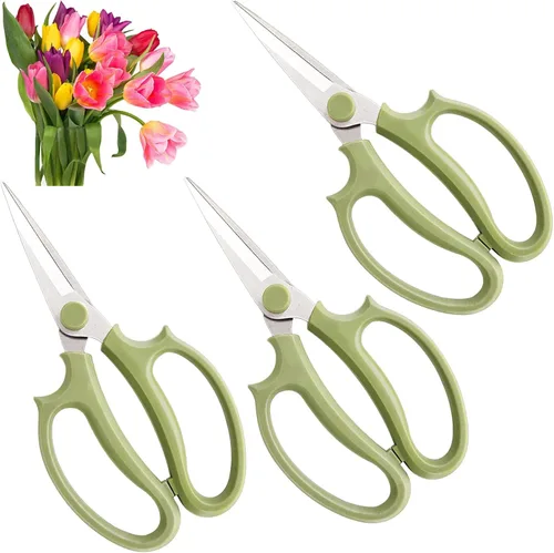 3 piezas de tijeras de jardín para flores, tijeras florales de podar, tijeras de flores de acero inoxidable con mangos de agarre cómodos, cortadoras