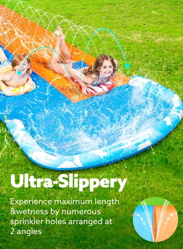 Miniatura 4 de JOYIN - Toboganes de agua de 22.5 pies y 2 tablas de bodyboard, tobogán de agua para césped, juguete de verano con rociador integrado para patio