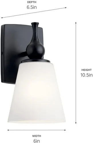 Miniatura 3 de Kichler Cosabella™ - Aplique de pared con 1 luz de 6 pulgadas con estuche grabado satinado ópalo en níquel pulido