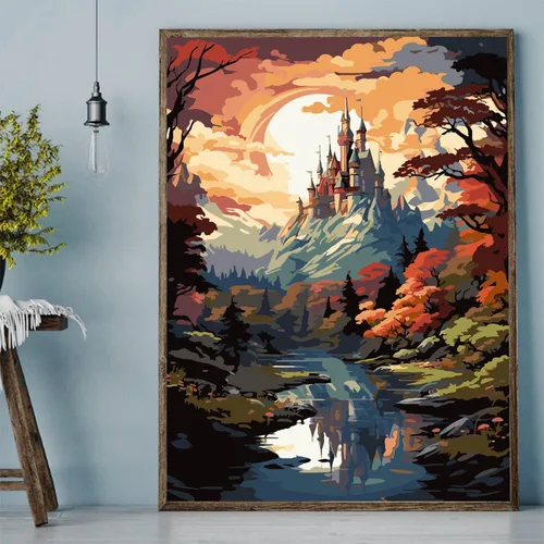 Miniatura 7 de Meothan Kits de pintura por números, pintura por números para adultos principiantes, kits de pintura de castillo de acuarela por números en lienzo 1