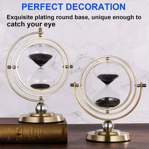 Miniatura 5 de SuLiao Reloj de arena de reloj de arena de 30 minutos: reloj de arena negra de latón antiguo, reloj de arena grande giratorio de 30 minutos, reloj