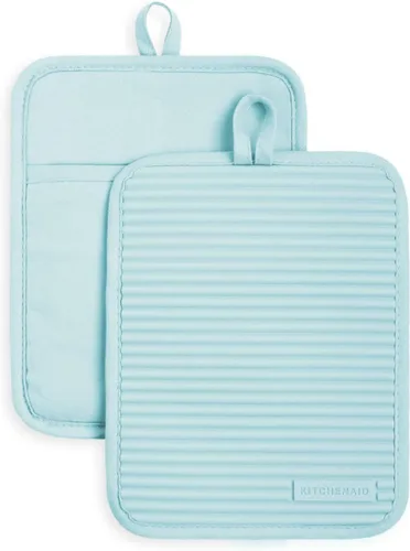 Miniatura 11 de KitchenAid - Juego de agarraderas de silicona suave y acanalada, azul Willow, 7 x 9 pulgadas Willow azul