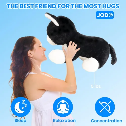 Miniatura 5 de JOD® Peluche de gato negro con peso de 27 pulgadas, animal de peluche de gato negro con peso, lindos peluches de 5 libras almohada suave juguete