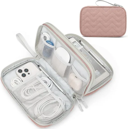 Miniatura 70 de FYY Organizador electrónico, organizador de cables de viaje, bolsa de transporte para accesorios electrónicos, portátil, impermeable, doble capa