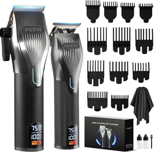 Cortapelos para hombre, juego profesional de corte y recorte de cabello eléctrico con motor potente de 7500 RPM y pantalla LCD, kit inalámbrico de