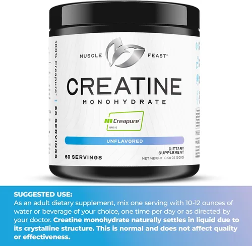 Miniatura 10 de Polvo de monohidrato de creatina Creapure, hecho por Muscle Feast Pre-entrenamiento o post-entrenamiento, premium Fácil de mezclar y sin gluten