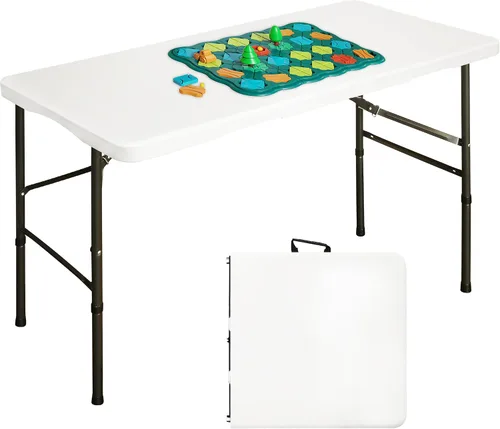 Bblife Mesa portátil plegable para eventos de 4 pies, mesa de camping de plástico con 2 alturas ajustables, mesa de utilidad resistente para Blanco