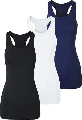 Miniatura 18 de TAIPOVE Camisetas largas sin mangas para mujer de algodón para capas con espalda cruzada extra largas para ropa deportiva, paquete de 3