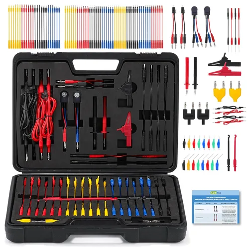 Kit de cables de prueba de multímetro automotriz de 110 piezas con clips de cocodrilo, tapones de plátano y sondas, herramienta profesional de