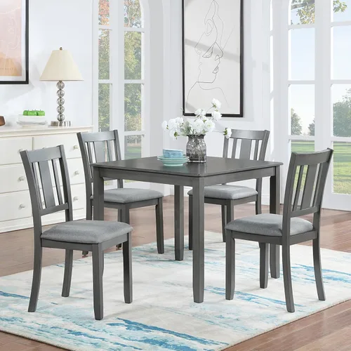 Miniatura 34 de LUMISOL Juego de mesa de comedor de 5 piezas con 4 sillas, juego de mesa de cocina de granja para lugares pequeños, cocina, comedor, negro y roble