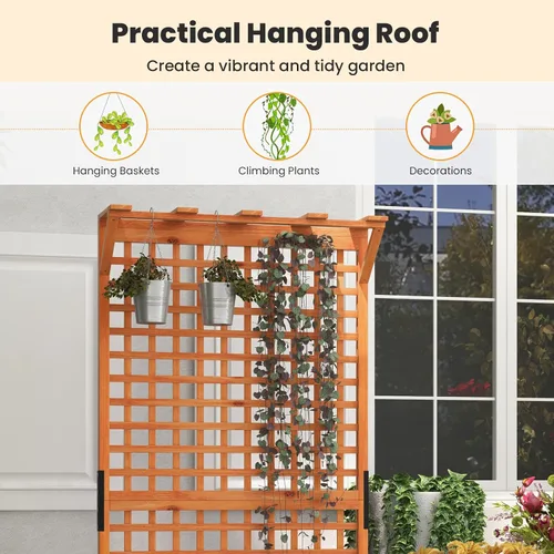 Miniatura 8 de Giantex Cama de jardín elevada con enrejado, contenedor de madera de 60 pulgadas con agujeros de drenaje, enrejado alto para colgar macetas