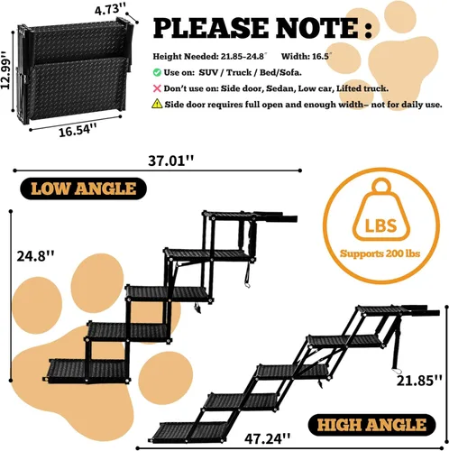 Miniatura 2 de Escaleras para perros para automóvil, escaleras plegables antideslizantes de 5 escalones para mascotas, escalones ligeros para perros mayores