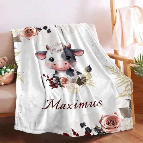 Miniatura 10 de Manta de bebé personalizada para niñas y niños pequeños, recién nacidos, regalos personalizados de vaca floral con nombre y texto, 40 x 30 pulgadas