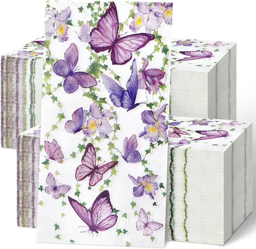 Miniatura 8 de Jetec 200 unidades de toallas de mano desechables de papel con flores y pájaros para baño, toallas de papel para invitados de baño, toallas de papel