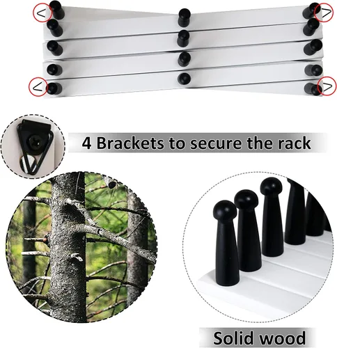 Miniatura 4 de WEBI Perchero de Pared Acordeón, Perchero de Sombreros de Madera Expandible para Perchero de Abrigos Montado en Pared, Soporte de Ganchos Acordeón
