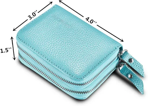 Miniatura 2 de KALMORE Cartera pequeña de cuero con RFID asegurada espaciosa y bonita con cremallera para mujer